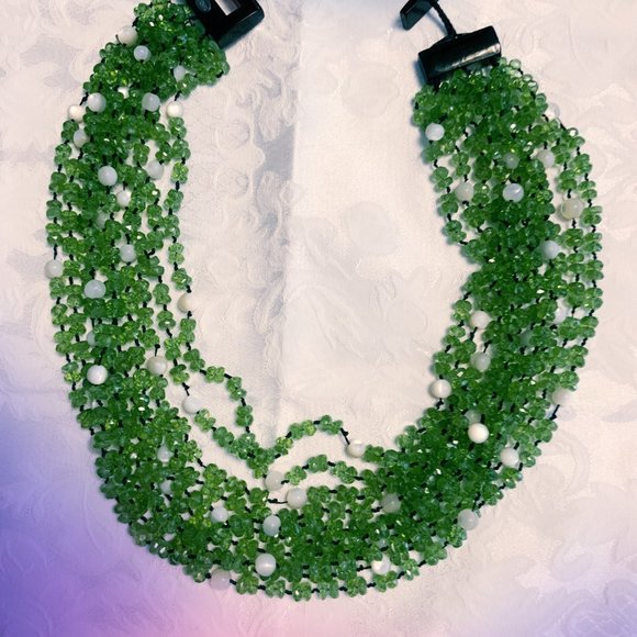 Haute Couture Eva Nueva Italian Peridot/Pearls 9 Strands Necklace - Picture 1 of 13